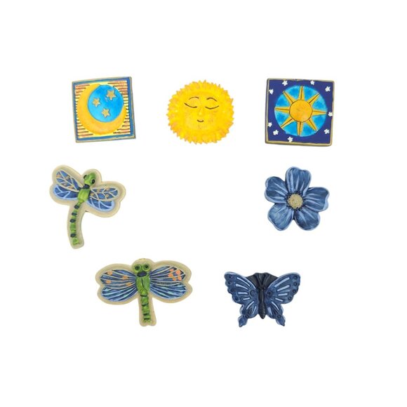 7 Button Covers Celestial Floral Dragonfly Butterfly Sun Moon Stars Blue Yellow - Picture 9 of 11